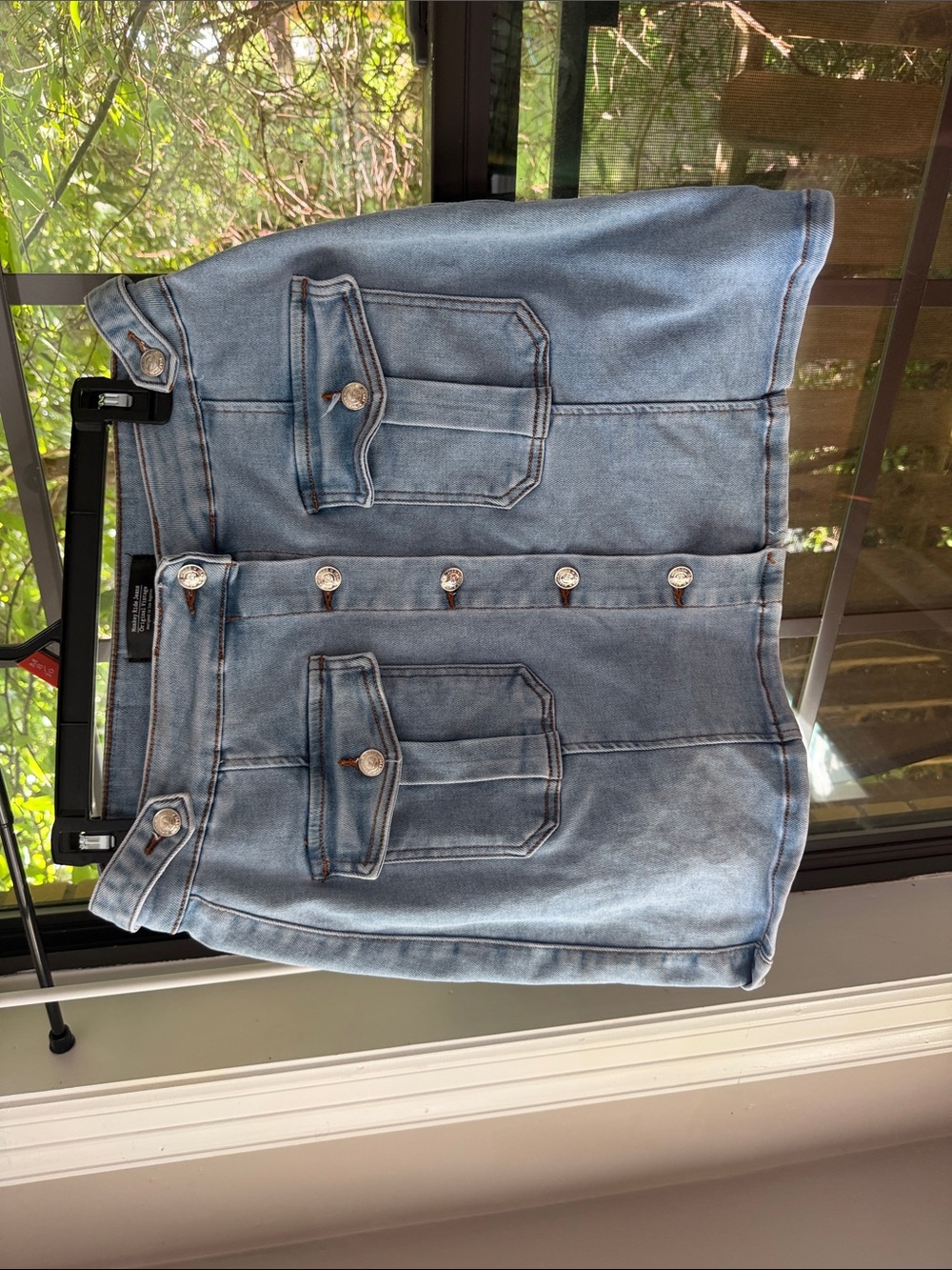 Denim Button-Front Midi Skirt in Light Blue